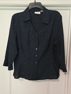 Appleseed's Black Button-Down Shirt with White Polka Dots - CROSS POSTED